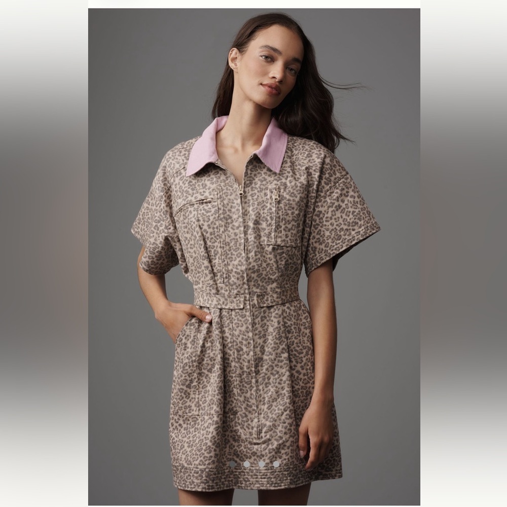 Maeve Leopard Print Dress with Pink Collar